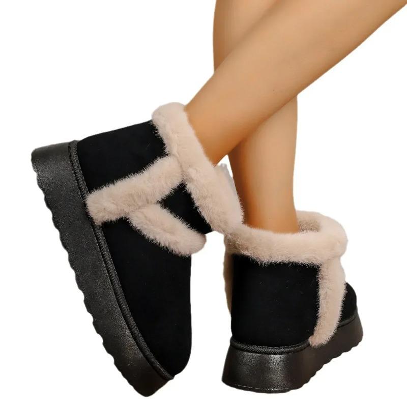 Women Snow Boots White Plush  Winter Snow Boots Flat Bottomed Short Tube Thick Sole Platform Comfort Warm Snow Cotton Shoes