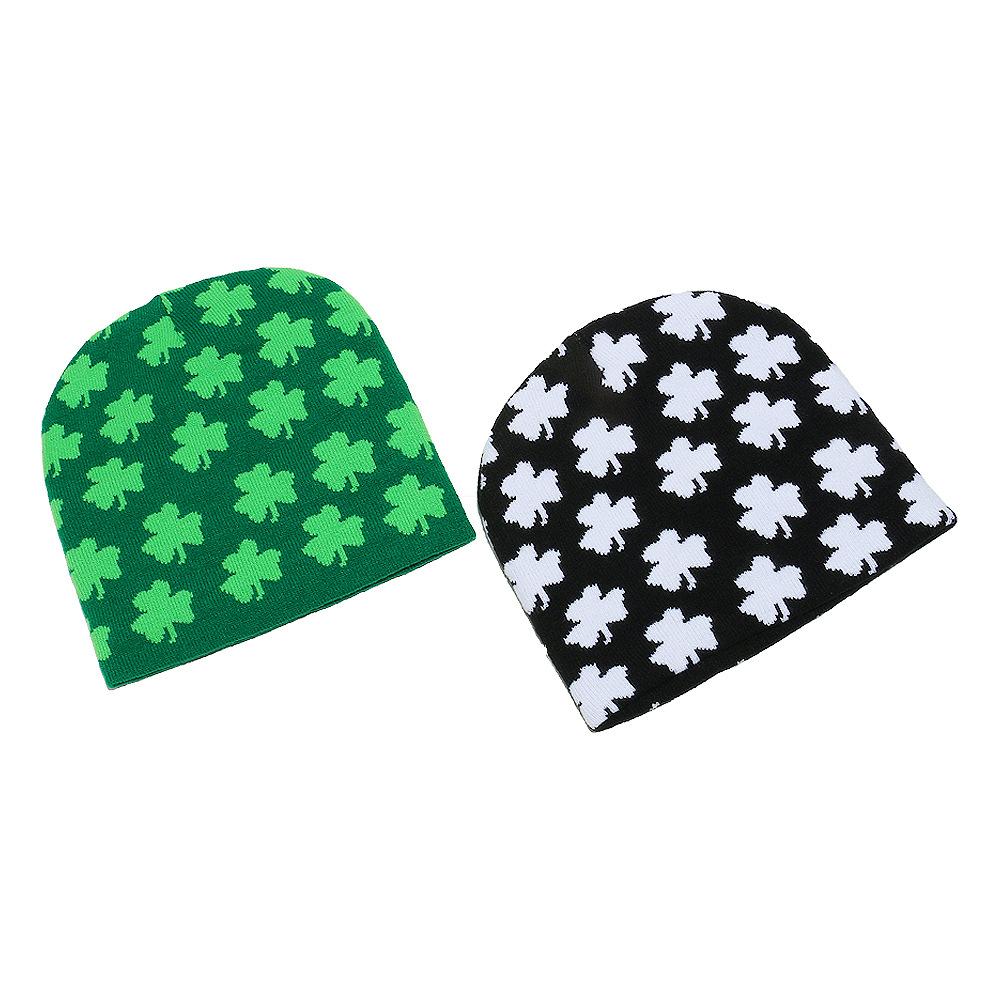 St. Patrick's Irish Holiday Warm Wool Hat Pullover Hat Clover Jacquard Knitted Hat