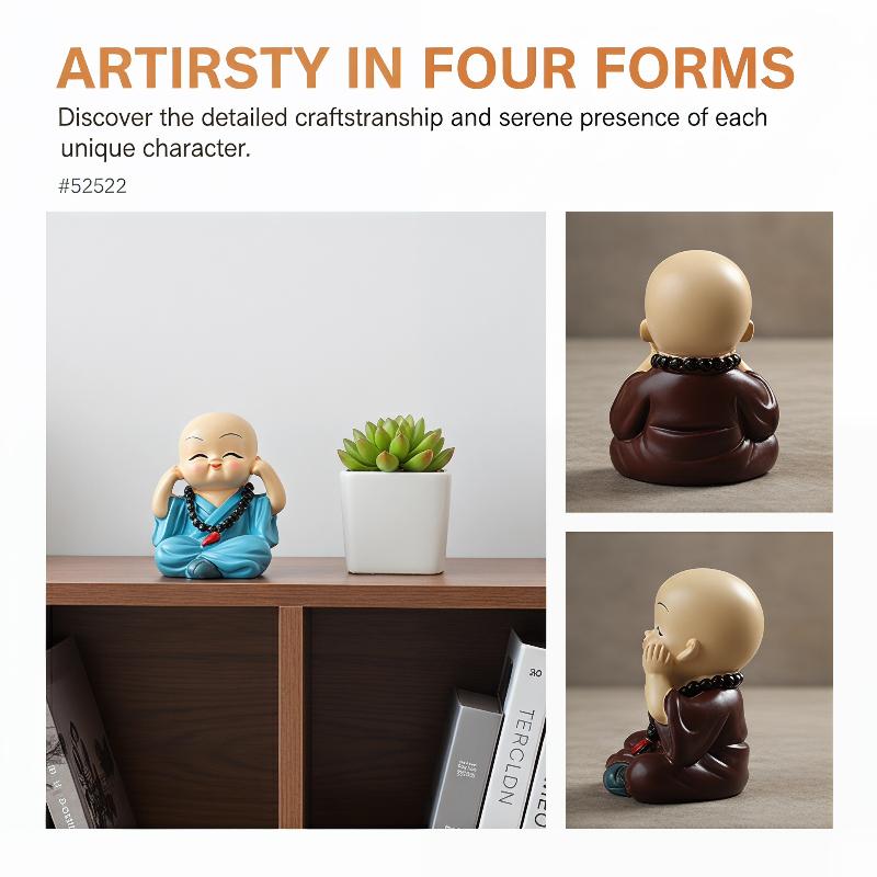 Charming 4 Resin Little Monk Statues for Home Decoration Calming Ambiance and Thoughtful Gift
