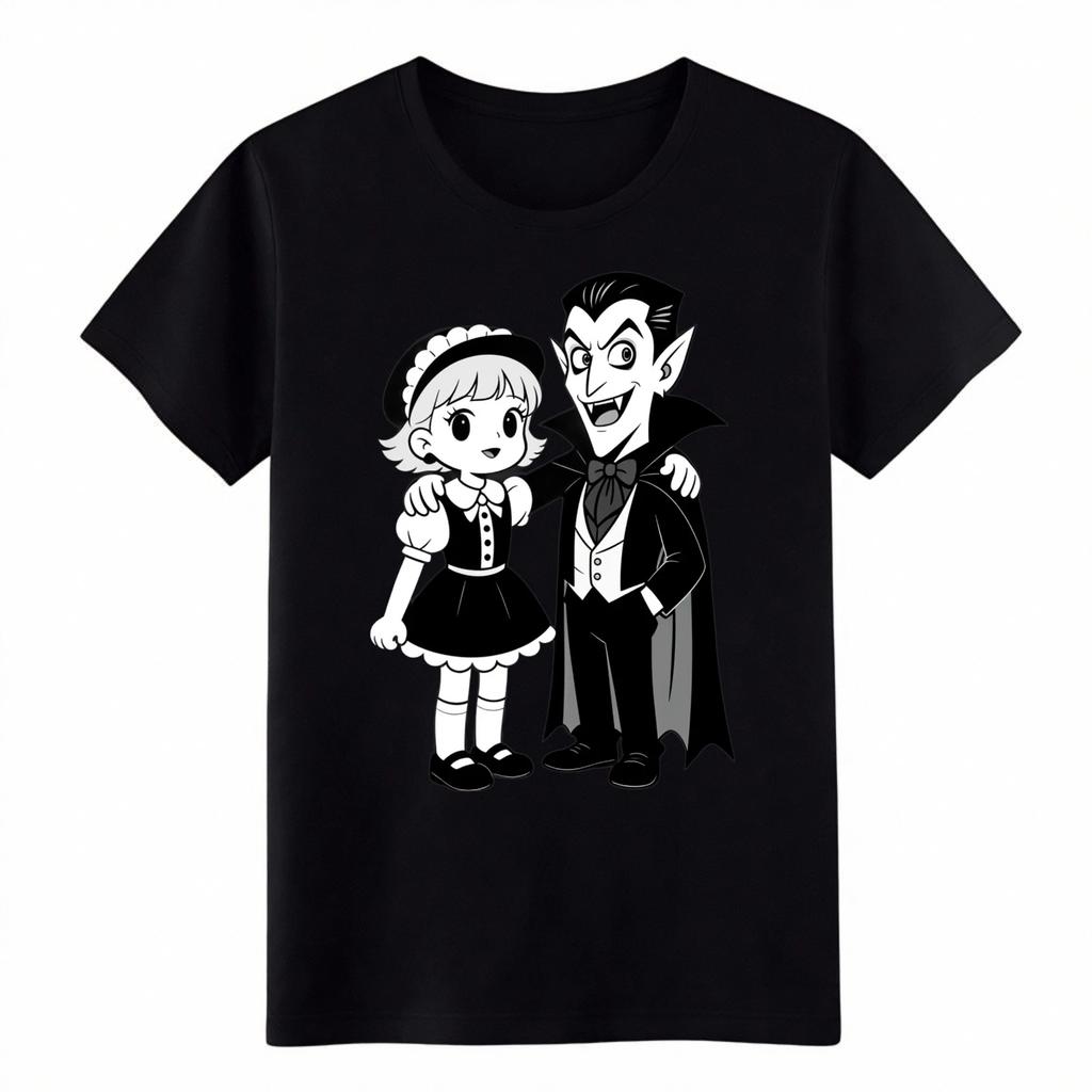 Vintage Cartoon Dracula & Girl T-Shirt, Retro Spooky Graphic Tee