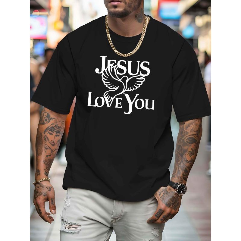 European sizes Men's Faith T-Shirt Print Short Sleeve Round Neck Casual Wear, Breathable Summer Casual Top for Men