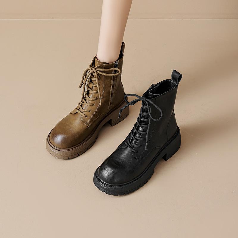 Augustine Platform Martin Boots Women's 2025 New Autumn and Winter Maillard Retro British Tooling Medium Boots