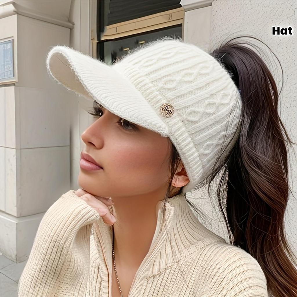Women'S Lightweight Knit Ponytail Beanie - Stretchy, Warm Winter Hat with Ear Flaps and Drawstring, Ideal for Outdoor Activities, Beanie Hiking