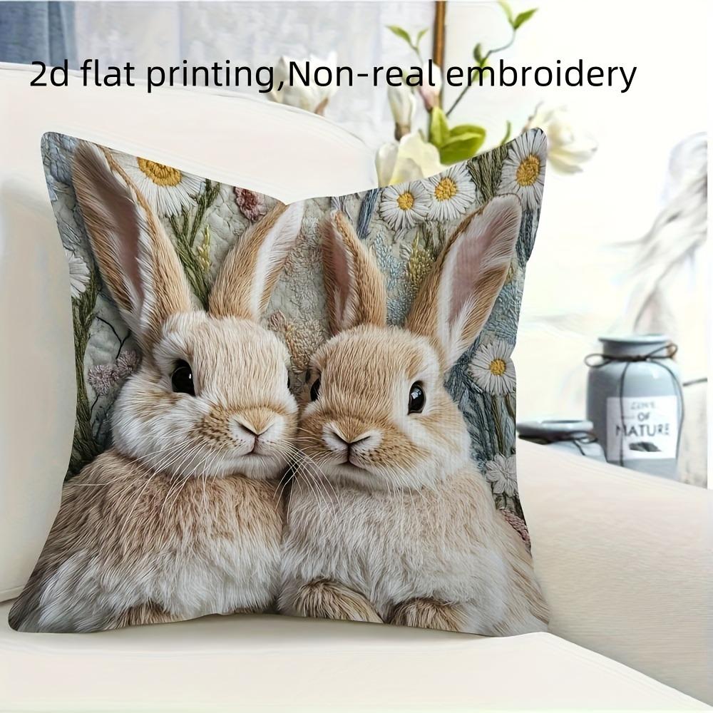 Pastel Bunny Pair Pillow Cover Double Sided 2D Print Cozy Stylish Pillow Cover Bedroom Living Room Sofa Charming Accessory Gift