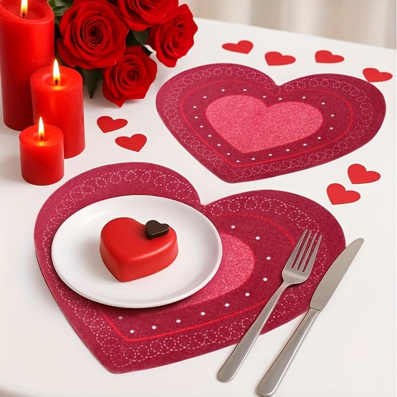 4PCS Valentine's Day Romantic Heart-shaped Vinyl Love Mat Easy To Clean Commemorative Day Atmosphere Table Decoration Supplies