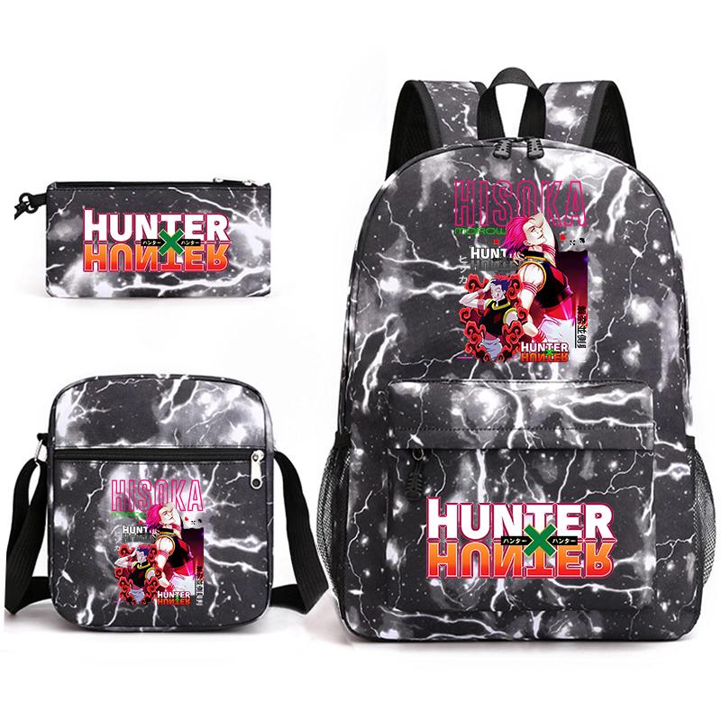 Hunter X Hunter Anime Print Student Backpack Casual Daypack for Boys Girls with Pencil Case 3 Piece Set