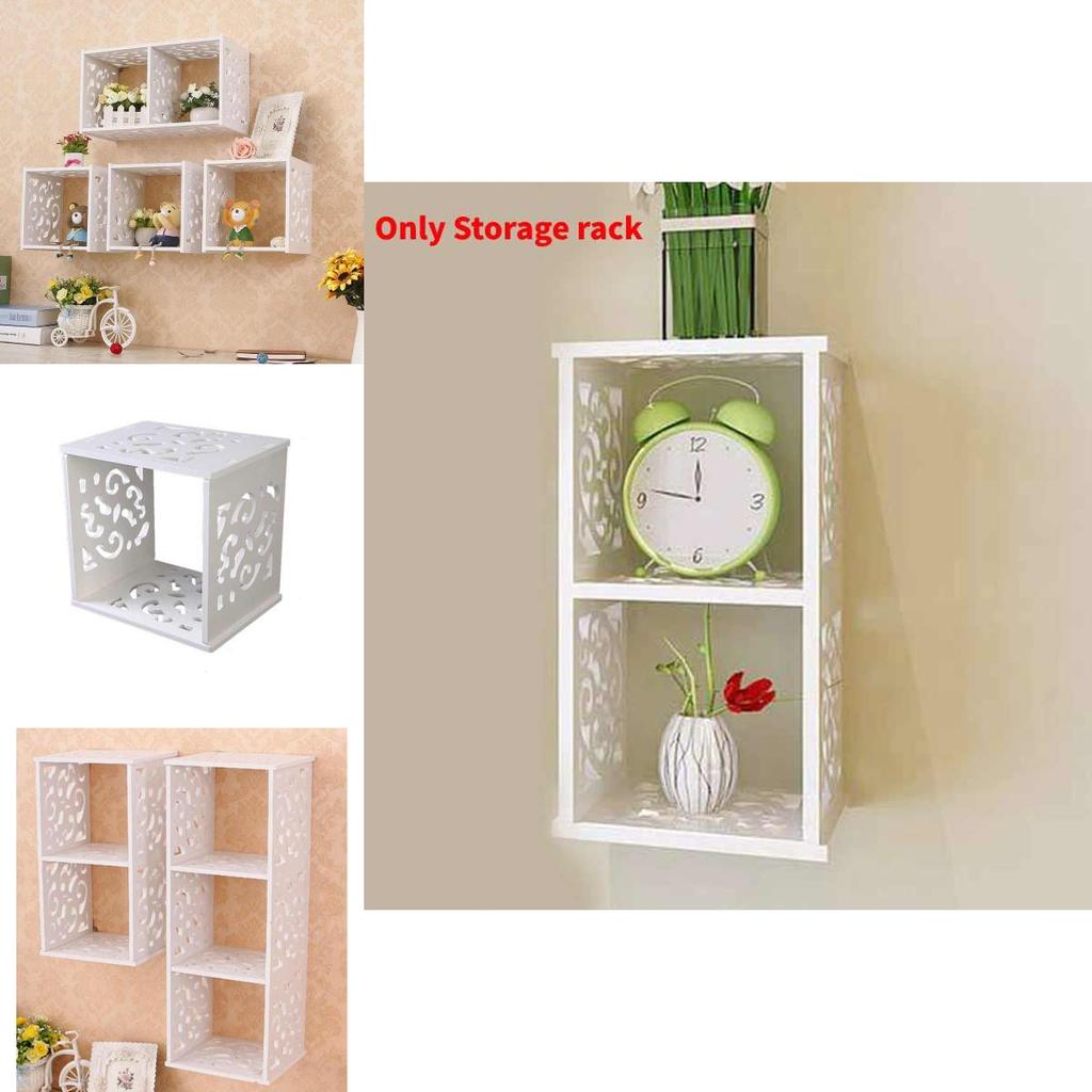 Contemporary Wooden Wall Shelf With Modular Grid Design For Bedroom Storage And Decor