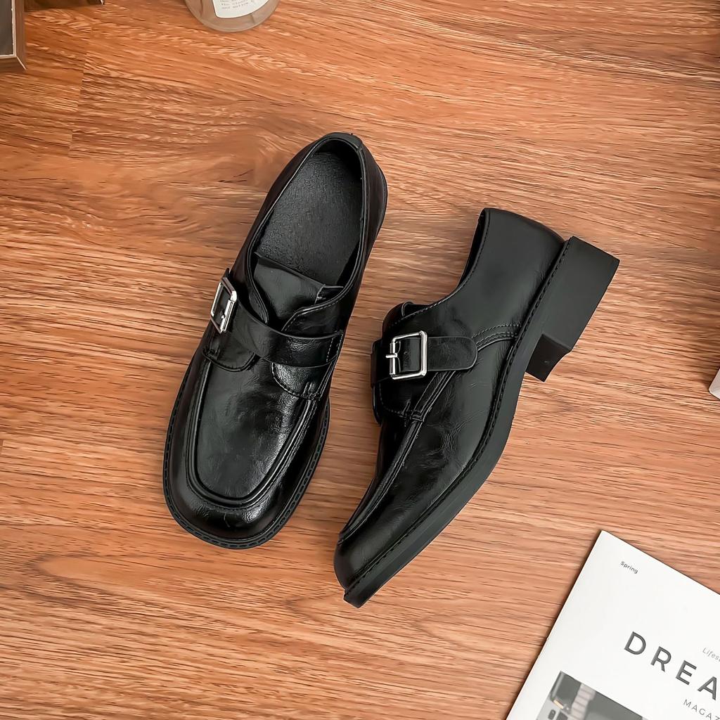 Grape mother platform small leather shoes women small height increase loafers British style retro uniform single shoes women's high sense