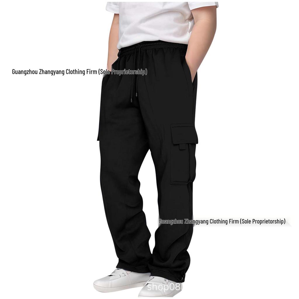 2024 Boys' European & American Multi-Pocket Drawstring Cargo Sweatpants for Middle & Big Kids