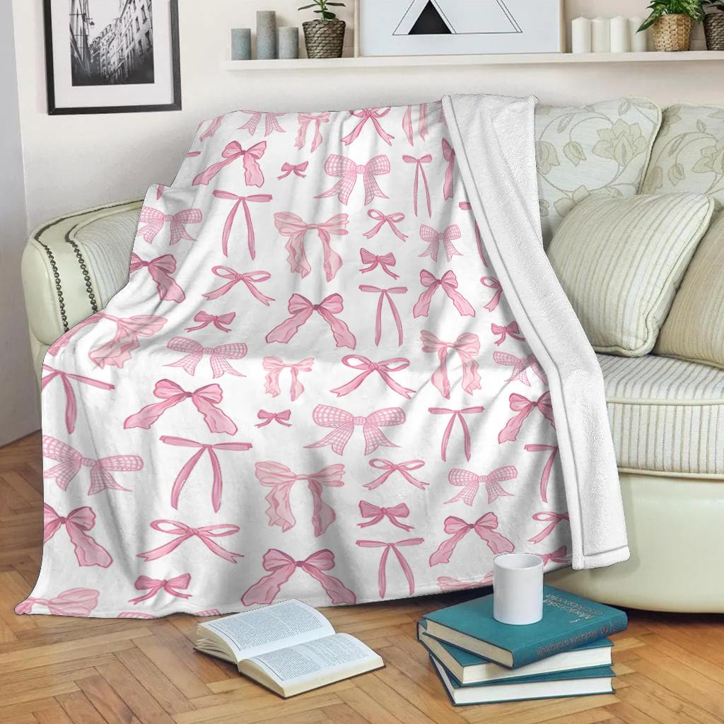 

Pink Bow Flannel Blanket, Soft And Skin-Friendly Shawl Blanket, Lightweight Aesthetic Gift, Perfect Home Decor Throw, Suitable for Sofa, Cou 130x150cm