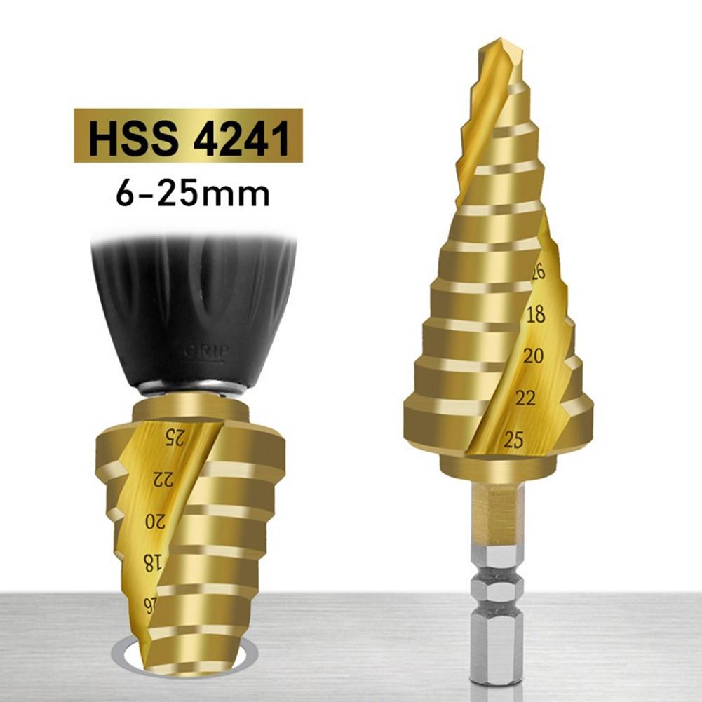 Cone Drill Step Drill Bit No Burr 6 25mm Gold Titanium Coated High Speed Steel Hole Cutter Step Cone Drill Bit Drill Wood