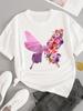 (Asian Size) sweet flower feather Short Sleeve T-shirts Women's Top T Female Print  Fashion O-neck Casual Clothing  Graphic Tee