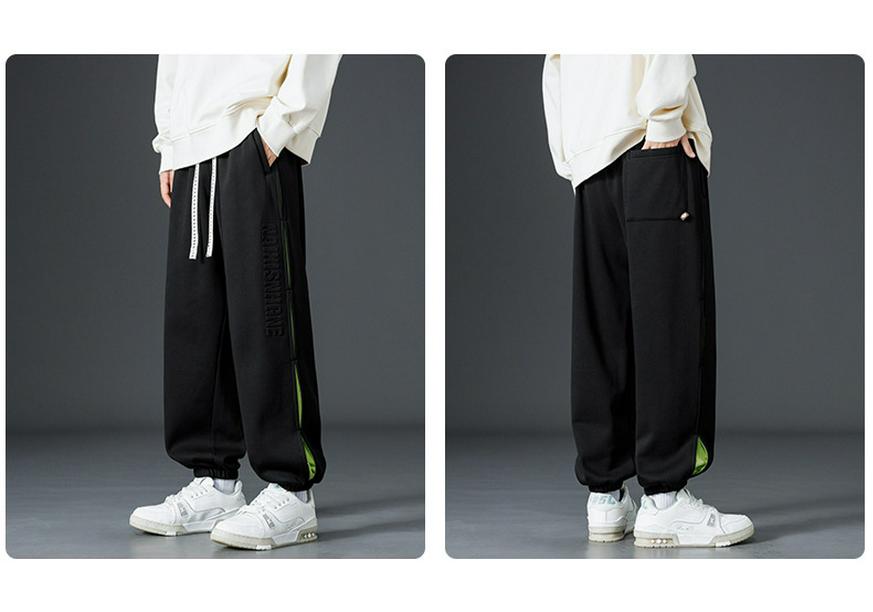Men's Fleece-Lined Slim-Fit Cuffed Sweatpants - Thick, Stylish, Large Size, Steel Stamp Design for Autumn/Winter