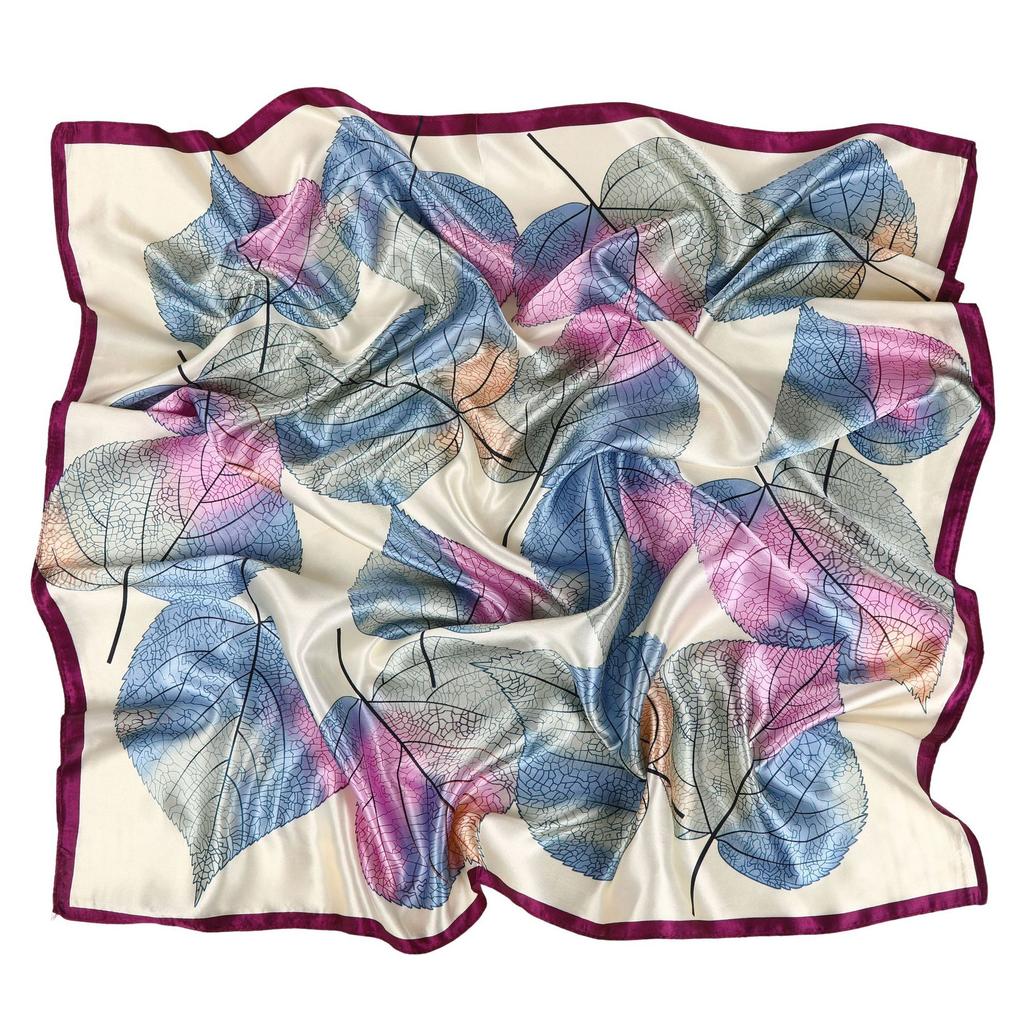 New Spring Silk Scarf Shawl Fashion Accessorries Muslim Women Head Scarf Elegant Leaves Pattern Square Scarves 90x90cm