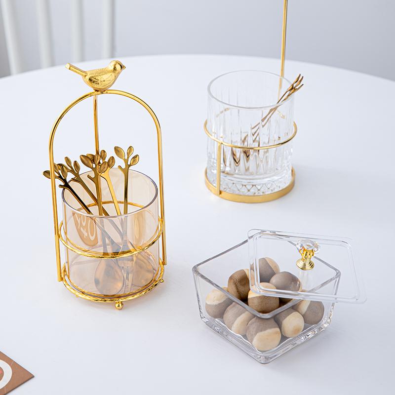 Stainless Steel Fruit Fork Spoon Set Tableware Storage Rack Golden Cute Spoon Household Dessert Cake Fork Home Decoration