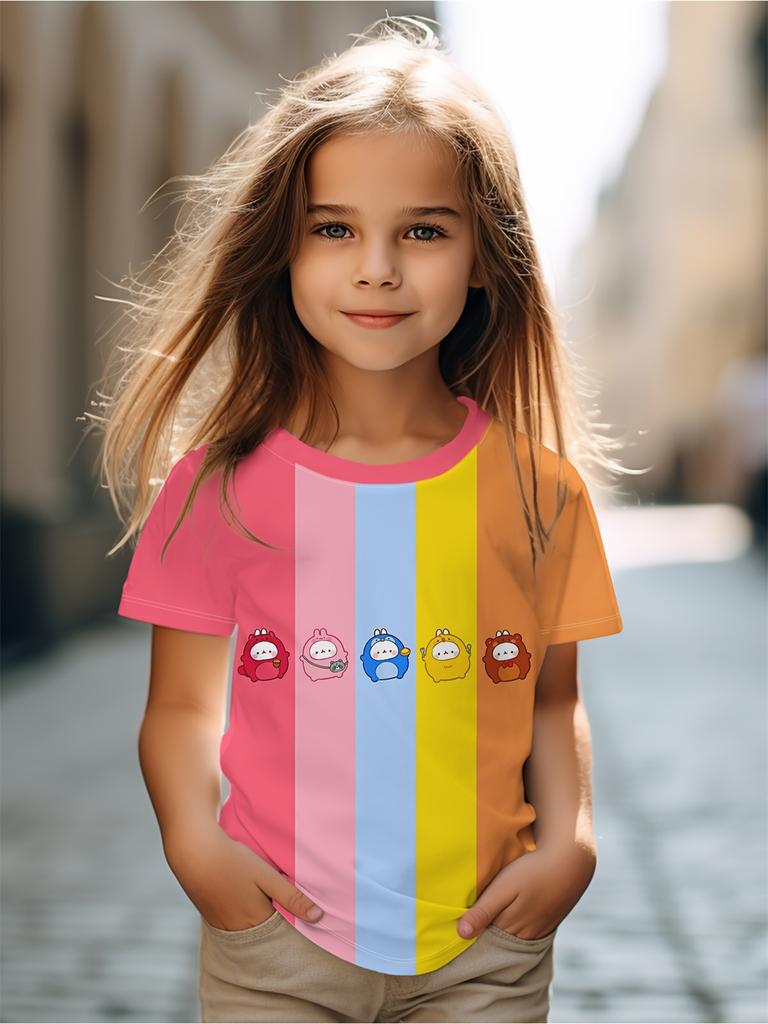 2024 Baby Summer Clothes Casual Short Sleeve Top Round Neck T-Shirt for Girls Tshirts Cartoon Outdoor Kawaii Teen Girl Clothes
