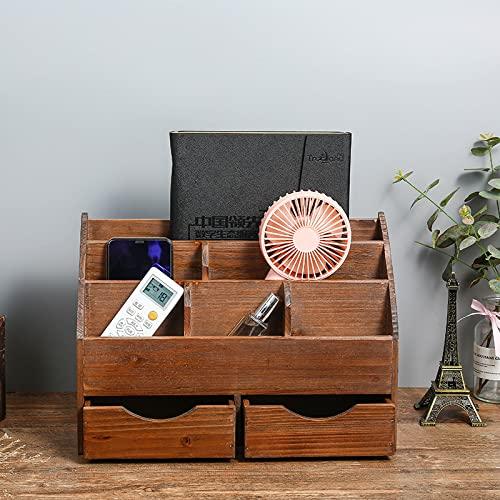 Juleduo Schreibtisch Buchständer, Bücherregal, Organizer, Kleinteileaufbewahrung, Schublade, Tischplattenaufbewahrung, Holz-Zubehörregal, Fernbedienungshalter (Braun)