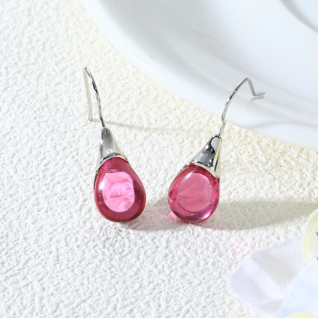 Elegant Teardrop Cat's Eye Earrings: Four-Color Inlaid Resin Fashion for Women