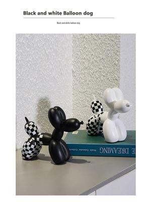 Checkered Black & White Balloon Dog Ornament: Resin Home Decor for Living Room & Entrance