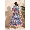 Summer Women Dress Short Sleeve High Waist V-Neck Midi Dress Plus Size Sexy Temperament Print Dress