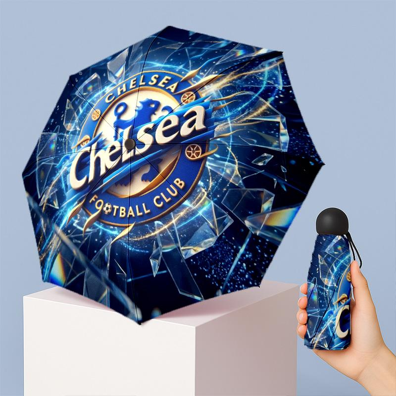 Chelsea FC Pattern Printed Mini 5 Folds 8 Ribs Compact Umbrella Windproof Waterproof Lightweight Portable Folding