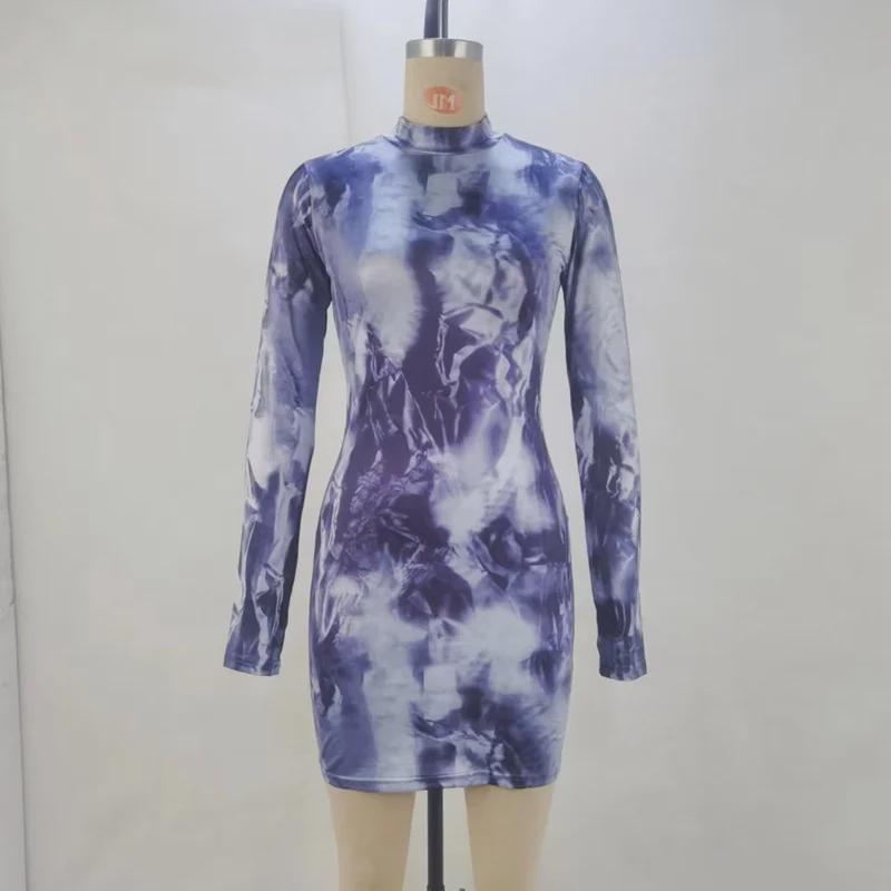 2024 Autumn/Winter Fashion: European & American Women's Slim Fit Long Sleeve Round Neck Dress with Print Design