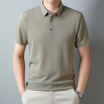 Sommer Neuer Stil Herren Mittelalterliche Junge Herren Polka Garn Revers Nahtlos Atmungsaktiv Kurzarm T-Shirt POLO-Shirt