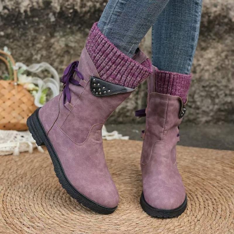 Fashion Women Boots Autumn and Winter New Knee High Shoes Large Medium Tube Thick Heel Shoes for Women Strap Pleated Vintage Ankle Boots