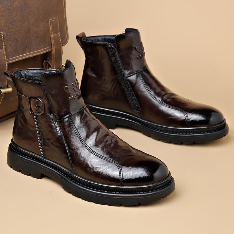 

British-style Men s Casual Retro Chelsea Boots for Men Autumn Winter Cow Leather Shoes Male Fashion New Designer Ankle Boots Man 38