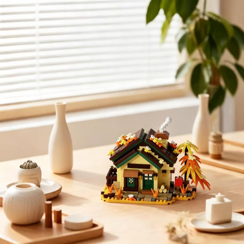 Four Seasons Cottage Building Block Set, Retro Mini House Model Kit with Windmill, Collectible DIY Assembly Toy for Adults, Idea