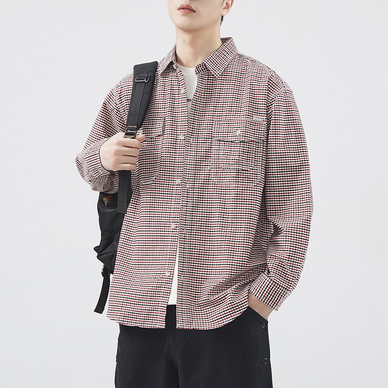 

Японская ретро мужская рубашка свободного кроя в клетку повседневная американская рабочая куртка 4XL