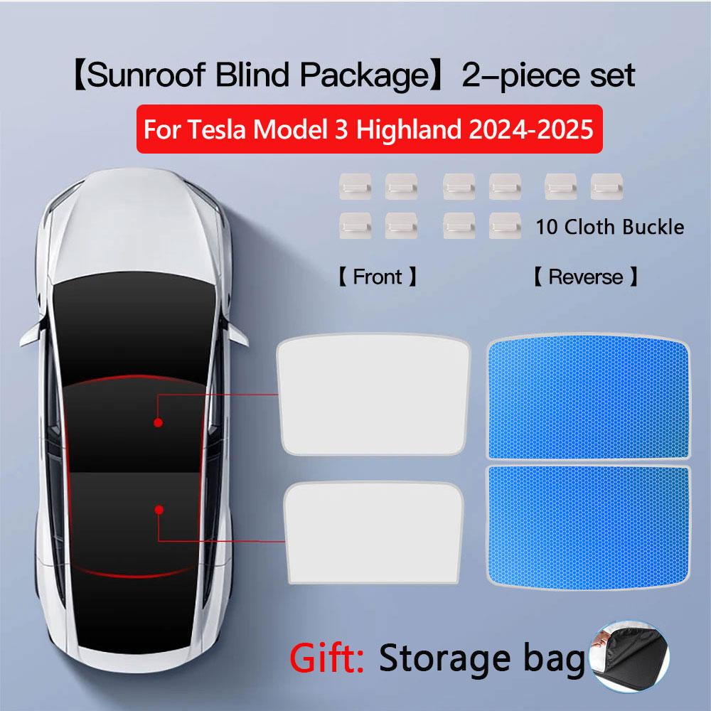 Sunshades For Tesla Model 3 Sunroof Highland 2026 Model Y 2020-26 Ice Cloth Buckle Sun Pare Glass Front Rear Skylight AccessoryWindshield Sunshades 1