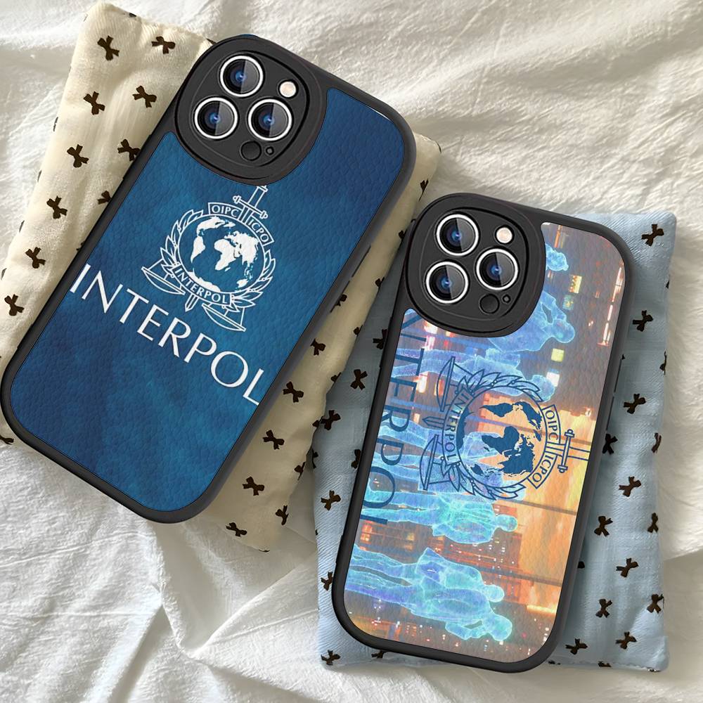 Coque de téléphone avec logo Interpol Pour iPhone 16 15 14 13 12 11 Pro Max Plus Housse souple en cuir