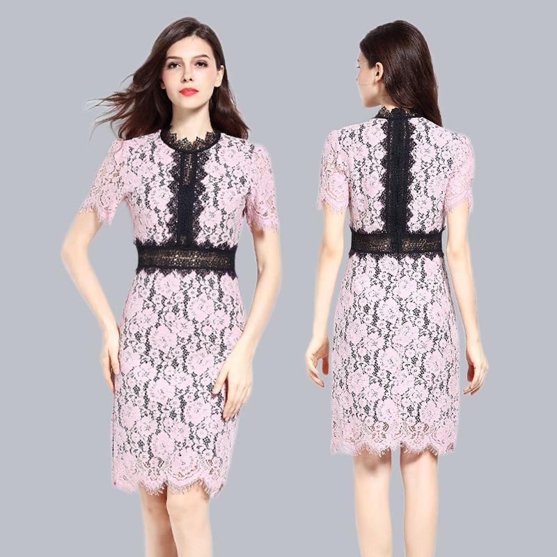 

Женское сексуальное платье большого размера Кружево Pink XL