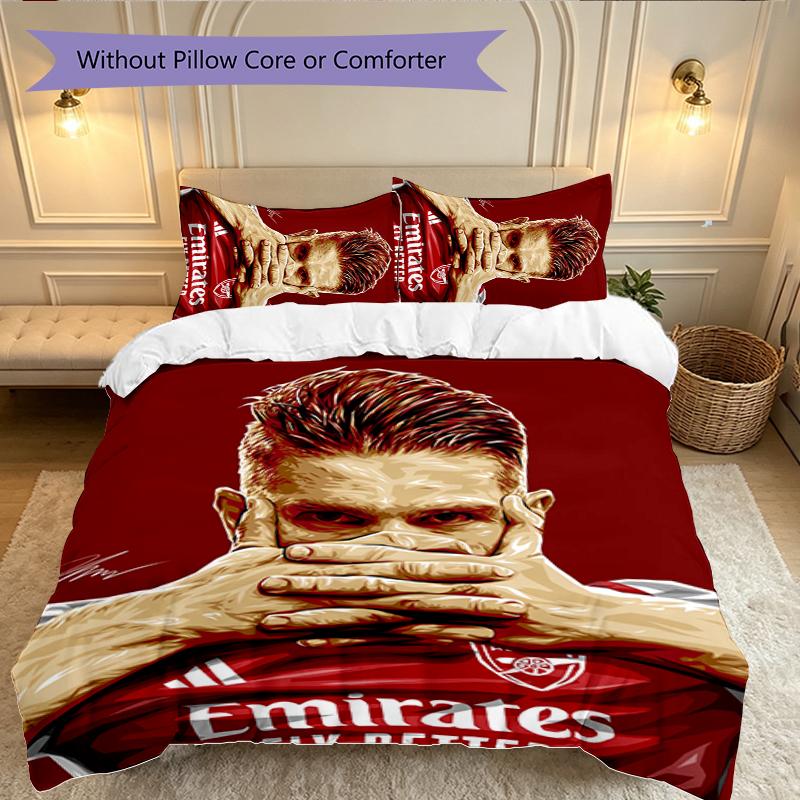 Football Club Duvet Cover Set - 3pcs Polyester Bedding Set with Digital Print, 1 Comforter Cover & 2 Pillow Shams