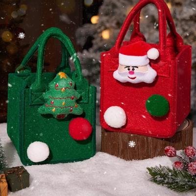 1pcChristmas Gift Bag Party Felt Tote Bag Cute Santa Claus Christmas Tree Red Green Gift Packaging Bag Baking Chocolate Candy Co