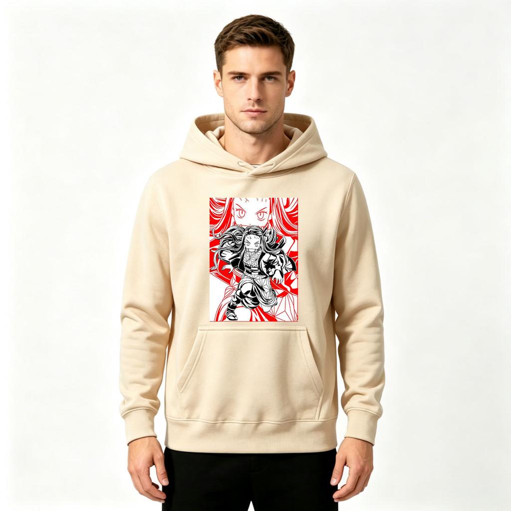 Men's Anime Nezuko Print Pullover Hoodie Casual Long Sleeve Sweatshirt for Daily Wear