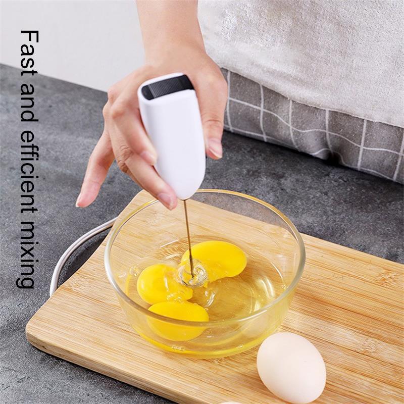 White Electric Egg Beater Coffee Frother, Household Kitchen Mini Stainless Steel Milk Tea Mixer