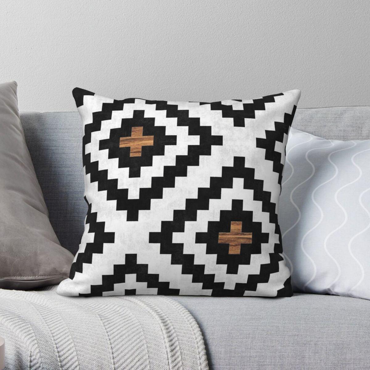 Green Harvest Unisex Urban Tribal Aztec Concrete Wood Square Pillowcase Polyester Linen Velvet Creative Throw Pillow Case Room Cushion Cover 45X45