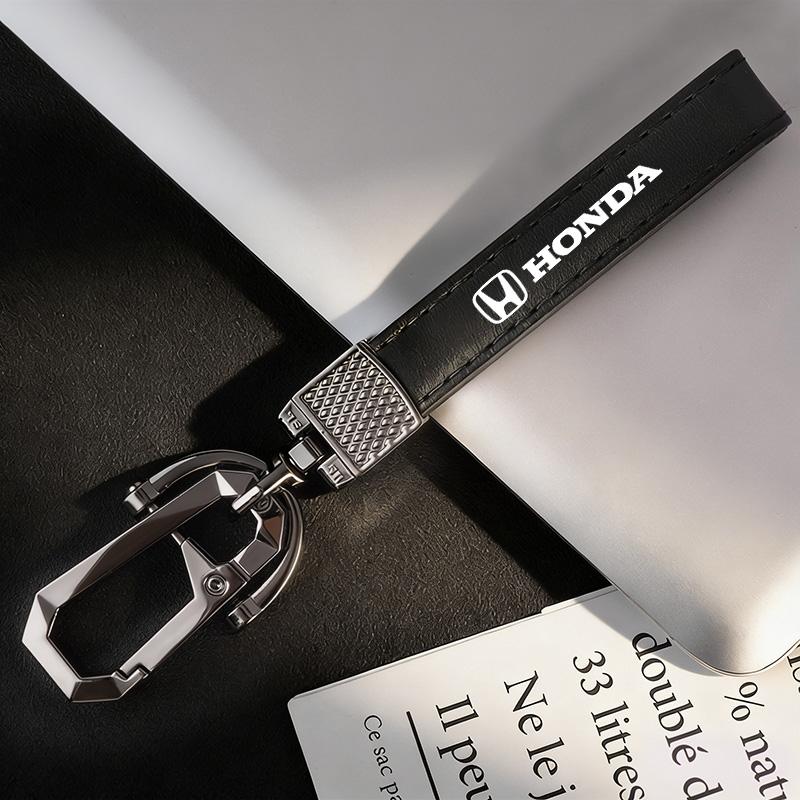 Leather Keychain Car Styling Emblem Metal Pendant For Honda Civic FIT Prelude Insight Odyssey Vezel CRV Accord Jazz HRV Stepwgn TV7