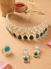 Green Kundan Stones & Austrian Diamonds Necklace Earring & Ring Set For Women