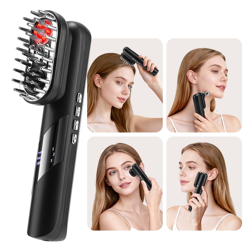 4 In 1 EMS Scalp Massage Comb Red Light Therapy Hair Growth Scalp Brush Liquid Applicator Vibration Face Lifting Beauty Massager