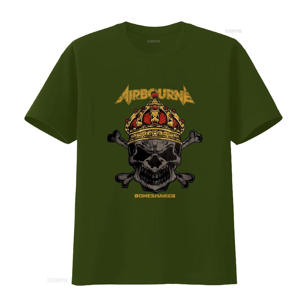 Airbourne Rock Music Skull Crown Boneshaker T Shirt for Men Black  Vintage Washed Unisex Designer Clothes Stretched Breathable