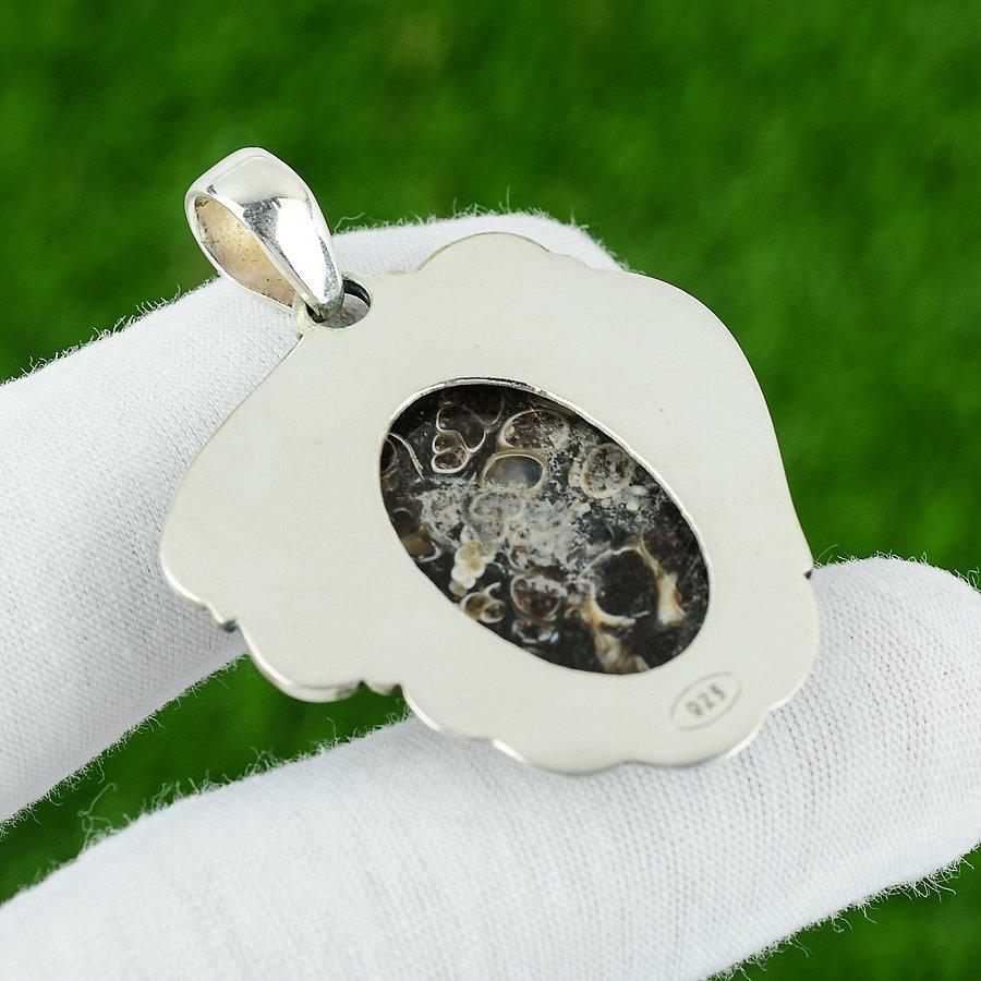 Natürlicher Turritella Achat Edelstein Anhänger 925 Sterling Silber Indischer Schmuck