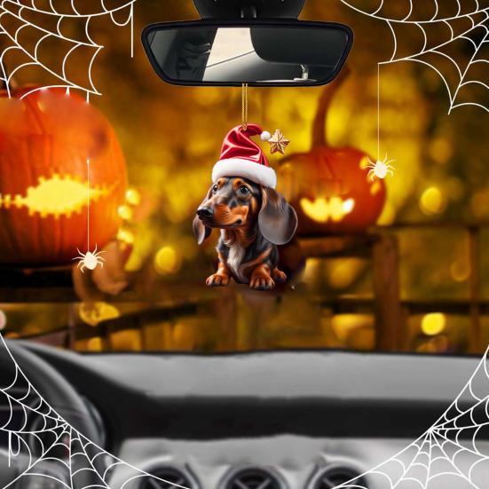 Cute Christmas Tree Pendant Cartoon Puppy Hanging Ornament Acrylic Art Craft Ornament