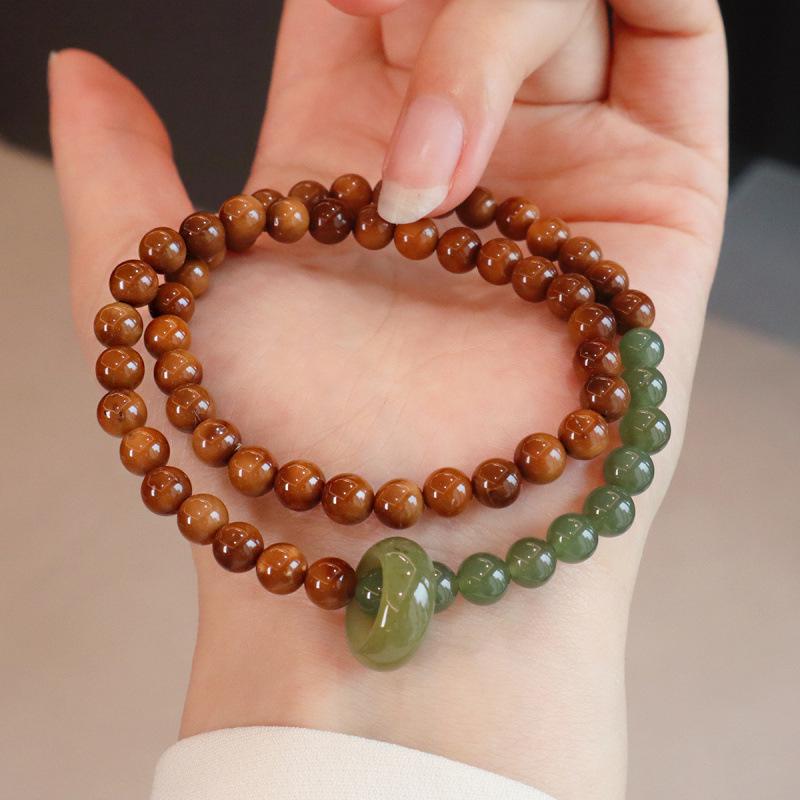 Natural Hetian Jade Double Circle Bracelet with Prayer Beads