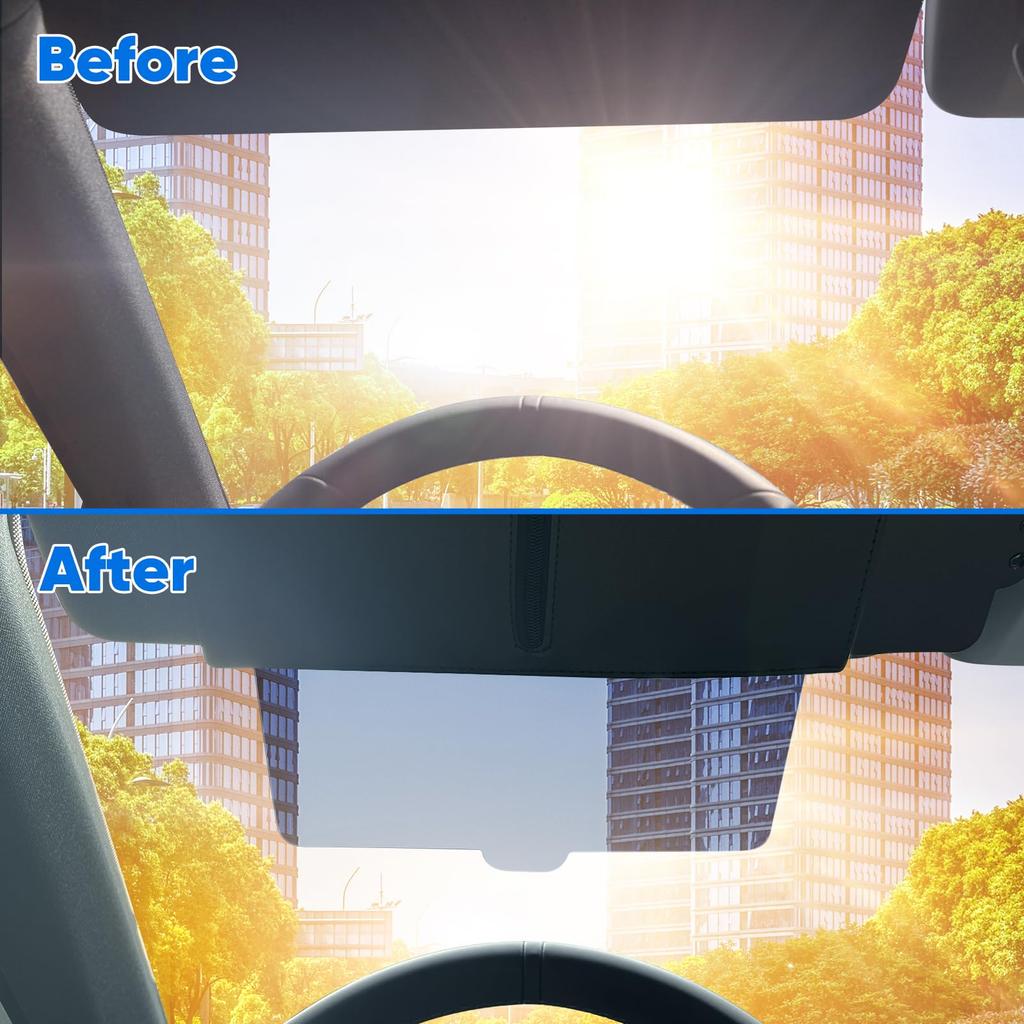 Car Sun Visor Polarized Sun Visor Extender with Zipper Slider UV400 Side Shades Driver Passenger Universal Easy Installation Protection, Included,