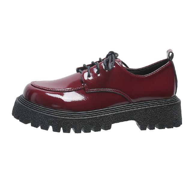 Rimocy Womens Oxford Platform Patent Leather Shoes  Spring Autumn Lace Up Women Flats Vintage Round Toe Casual Shoes Loafers