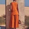 2026 European and American Cross-border Summer Neck V-neck Sleeveless Top Wide-leg Pants Vacation Wind Contrasting Color Edge Loose Suit