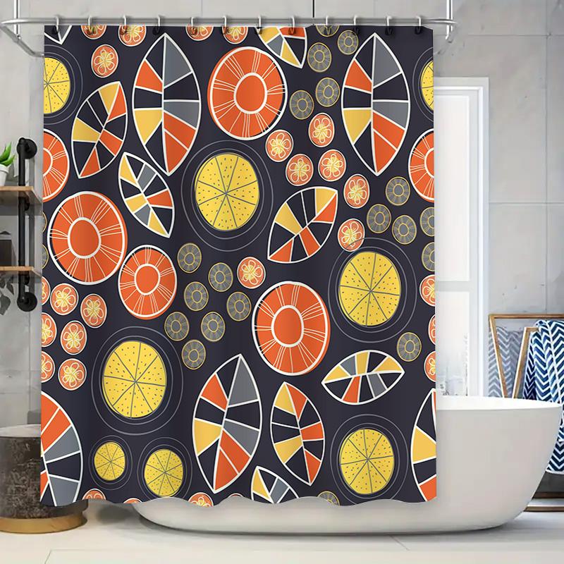 

Modern Bathroom Decor Shower Curtain Trendy Orange And Black Geometric Pattern, Polyester Waterproof Bath Mat Cover W60H190(CM)-1 Pcs